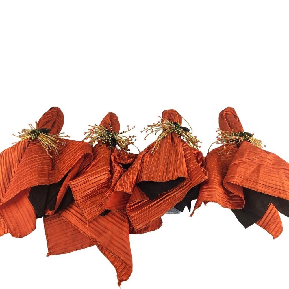 Black Orange Rust Napkin Beaded Witchy Spider Napkin Ring Accent 20x20